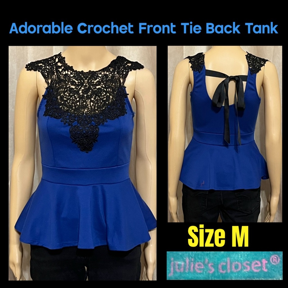 Size M- Adorable Crochet Front Tie Back Tank